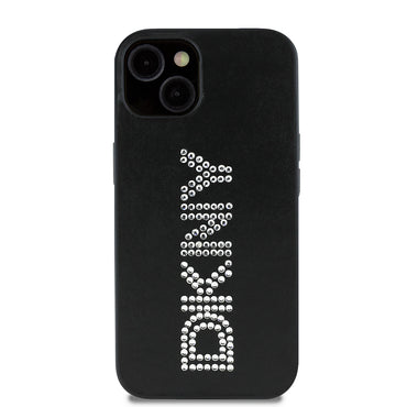 Apple iPhone 14 Kılıf DKNY Orjinal Lisanslı Taşlı DKNY Yazılı Metalik Rhinestones PU Deri Kapak Kahverengi