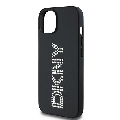 Apple iPhone 14 Kılıf DKNY Orjinal Lisanslı Taşlı DKNY Yazılı Metalik Rhinestones PU Deri Kapak Kahverengi