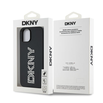 Apple iPhone 14 Kılıf DKNY Orjinal Lisanslı Taşlı DKNY Yazılı Metalik Rhinestones PU Deri Kapak Kahverengi