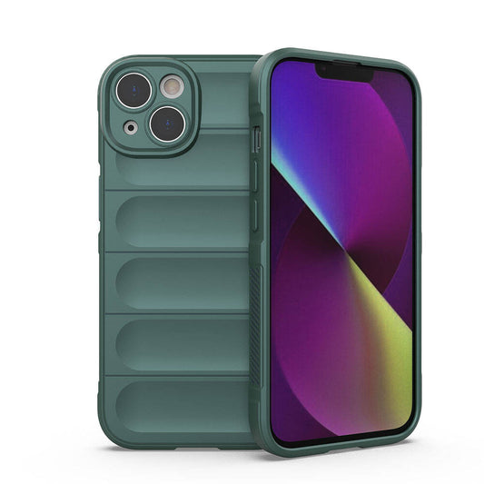 Apple iPhone 14 Case Flexible TPU Hollow Back Surface Design Zore Ethnic Silicone Cover Dark Green 