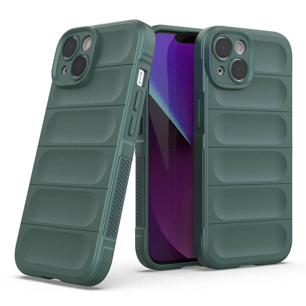 Apple iPhone 14 Case Flexible TPU Hollow Back Surface Design Zore Ethnic Silicone Cover Dark Green 