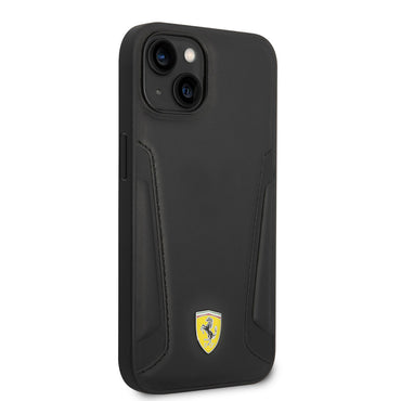 Apple iPhone 14 Kılıf Ferrari M-safe Şarj Özellikli Deri Kenarları Damgalı Dizayn Kapak