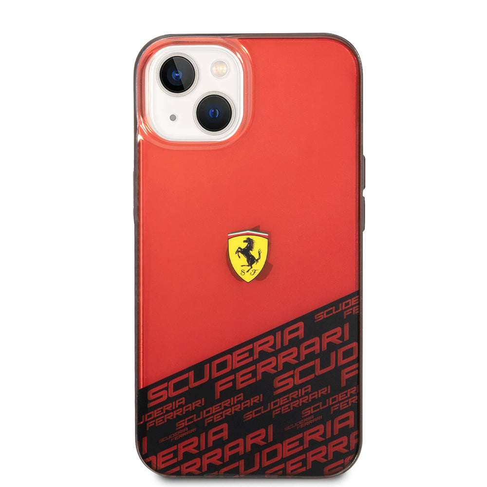 Apple iPhone 14 Kılıf Ferrari Orjinal Lisanlı Transparan Alt Kısım Baskılı Dizayn Kapak Kırmızı