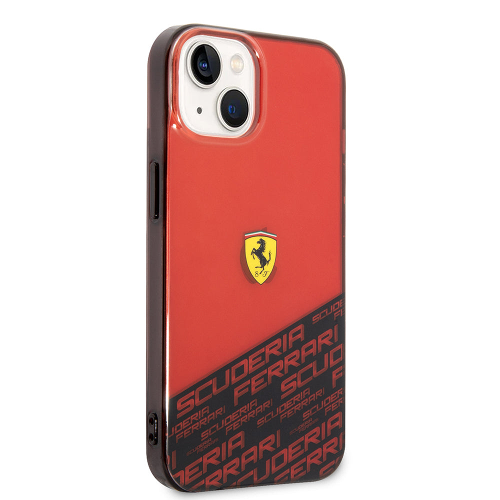 Apple iPhone 14 Kılıf Ferrari Orjinal Lisanlı Transparan Alt Kısım Baskılı Dizayn Kapak Kırmızı