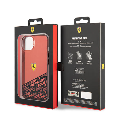 Apple iPhone 14 Kılıf Ferrari Orjinal Lisanlı Transparan Alt Kısım Baskılı Dizayn Kapak Kırmızı