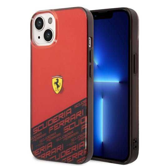 Apple iPhone 14 Kılıf Ferrari Orjinal Lisanlı Transparan Alt Kısım Baskılı Dizayn Kapak Kırmızı