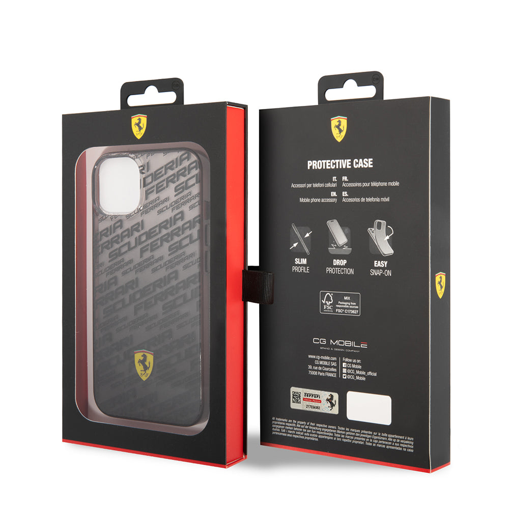 Apple iPhone 14 Kılıf Ferrari Orjinal Lisanlı Transparan SF Baskılı Dizayn Kapak Siyah
