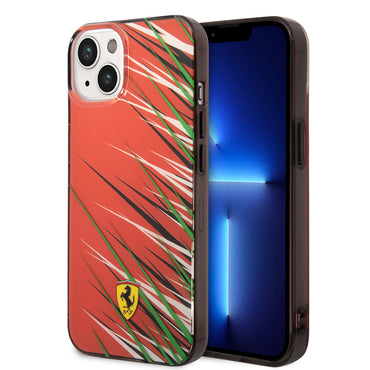 Apple iPhone 14 Kılıf Ferrari Orjinal Lisanslı Baskı Logolu Çimen Desenli Kapak Kırmızı
