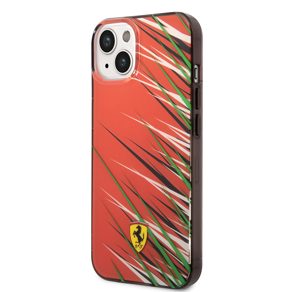 Apple iPhone 14 Kılıf Ferrari Orjinal Lisanslı Baskı Logolu Çimen Desenli Kapak Kırmızı