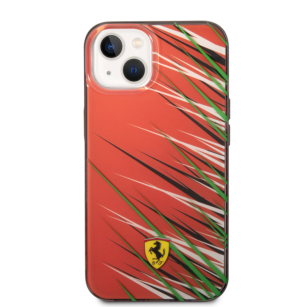 Apple iPhone 14 Kılıf Ferrari Orjinal Lisanslı Baskı Logolu Çimen Desenli Kapak Kırmızı