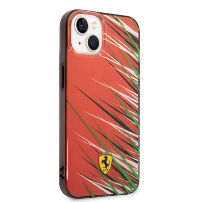 Apple iPhone 14 Kılıf Ferrari Orjinal Lisanslı Baskı Logolu Çimen Desenli Kapak Kırmızı