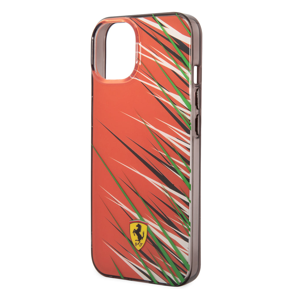 Apple iPhone 14 Kılıf Ferrari Orjinal Lisanslı Baskı Logolu Çimen Desenli Kapak Kırmızı