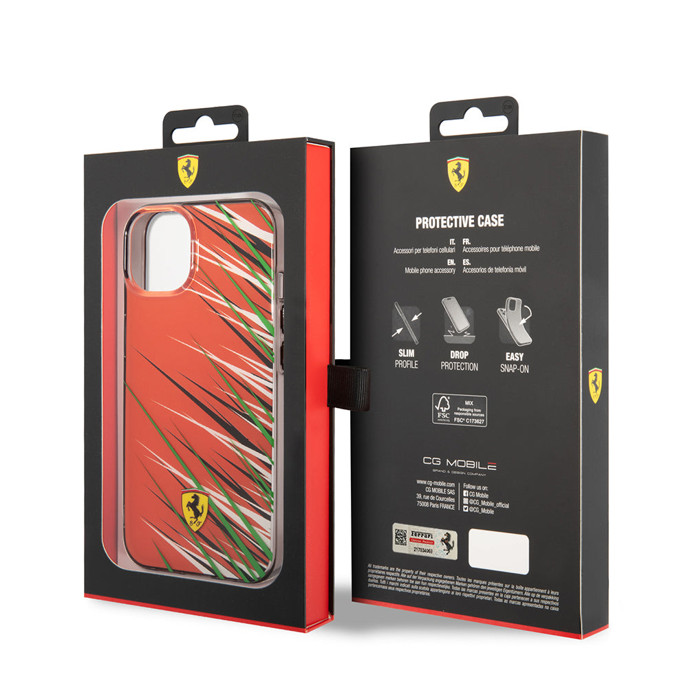 Apple iPhone 14 Kılıf Ferrari Orjinal Lisanslı Baskı Logolu Çimen Desenli Kapak Kırmızı