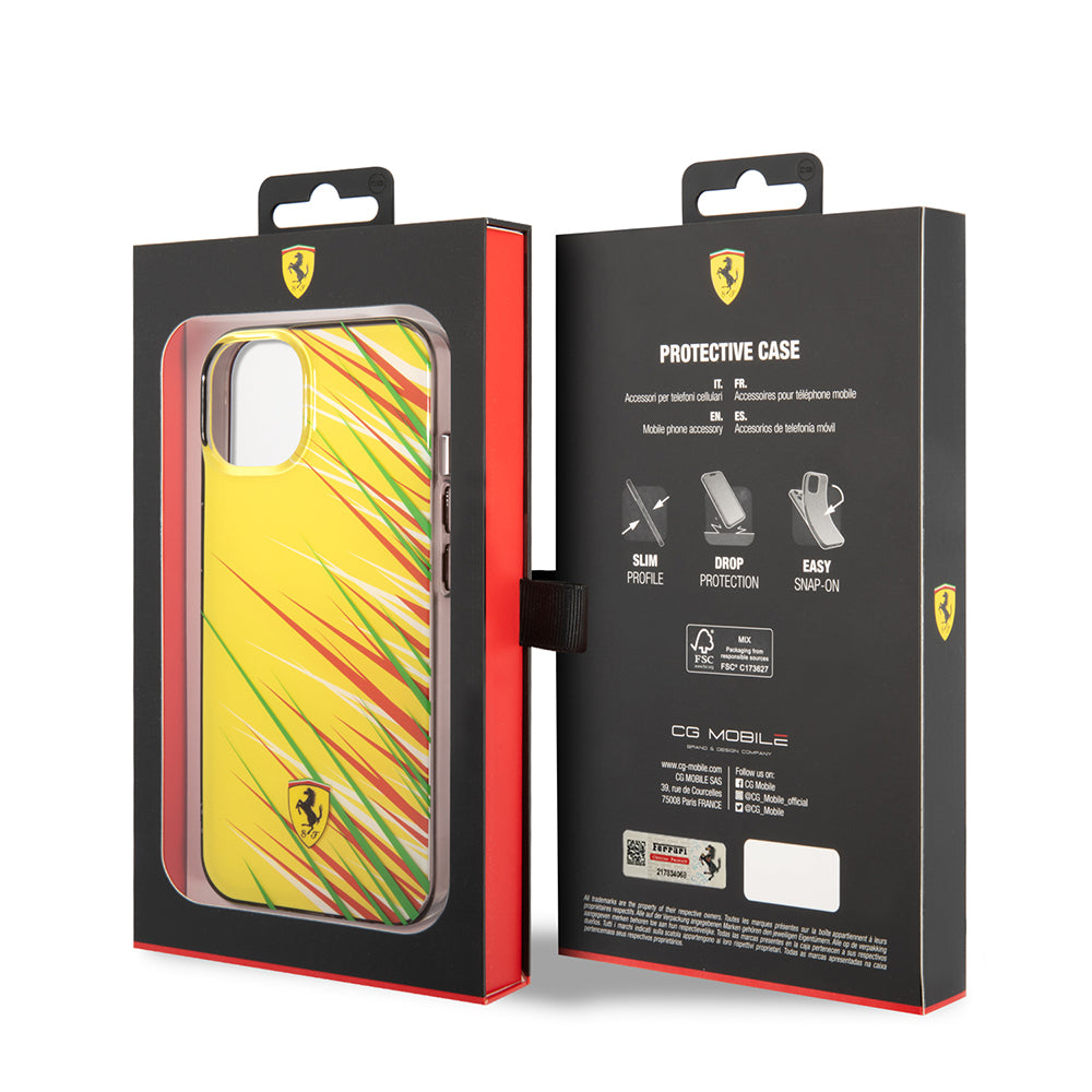 Apple iPhone 14 Kılıf Ferrari Orjinal Lisanslı Baskı Logolu Çimen Desenli Kapak Kırmızı