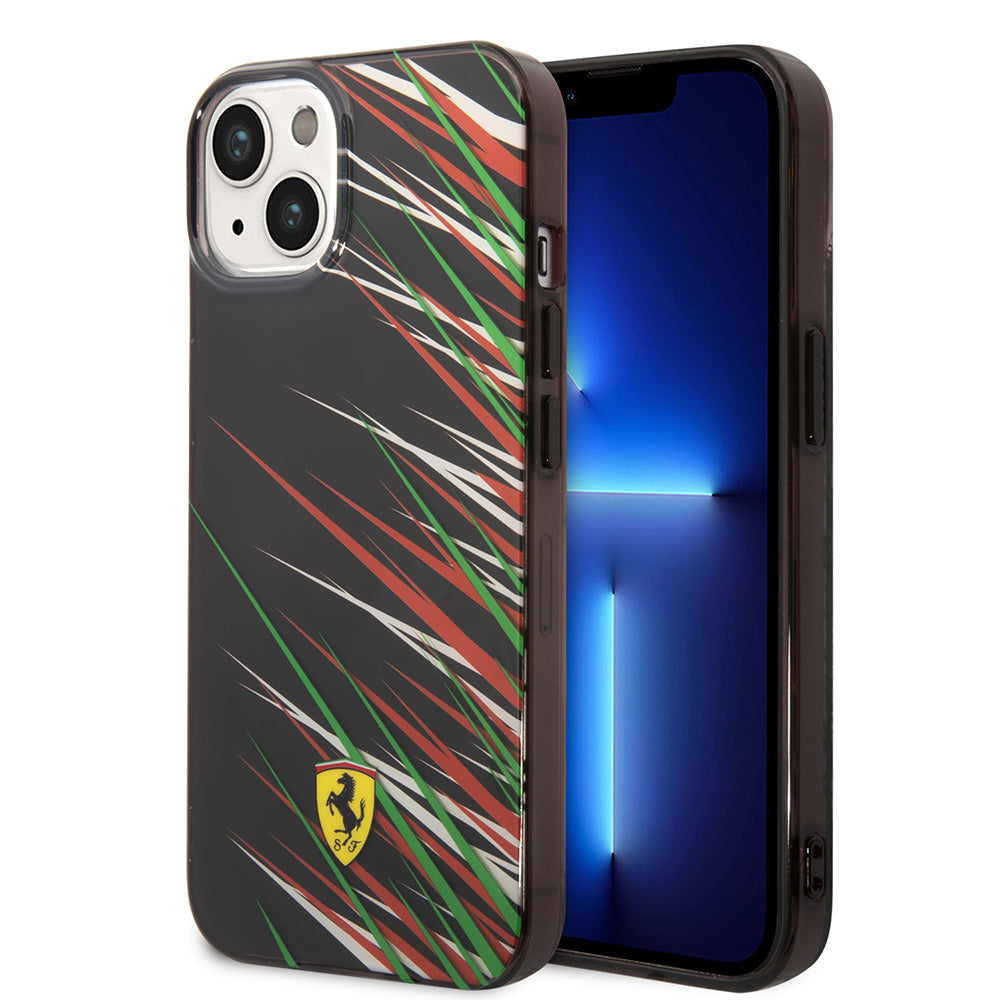 Apple iPhone 14 Kılıf Ferrari Orjinal Lisanslı Baskı Logolu Çimen Desenli Kapak Siyah