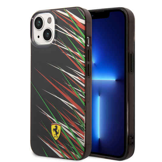 Apple iPhone 14 Kılıf Ferrari Orjinal Lisanslı Baskı Logolu Çimen Desenli Kapak Siyah