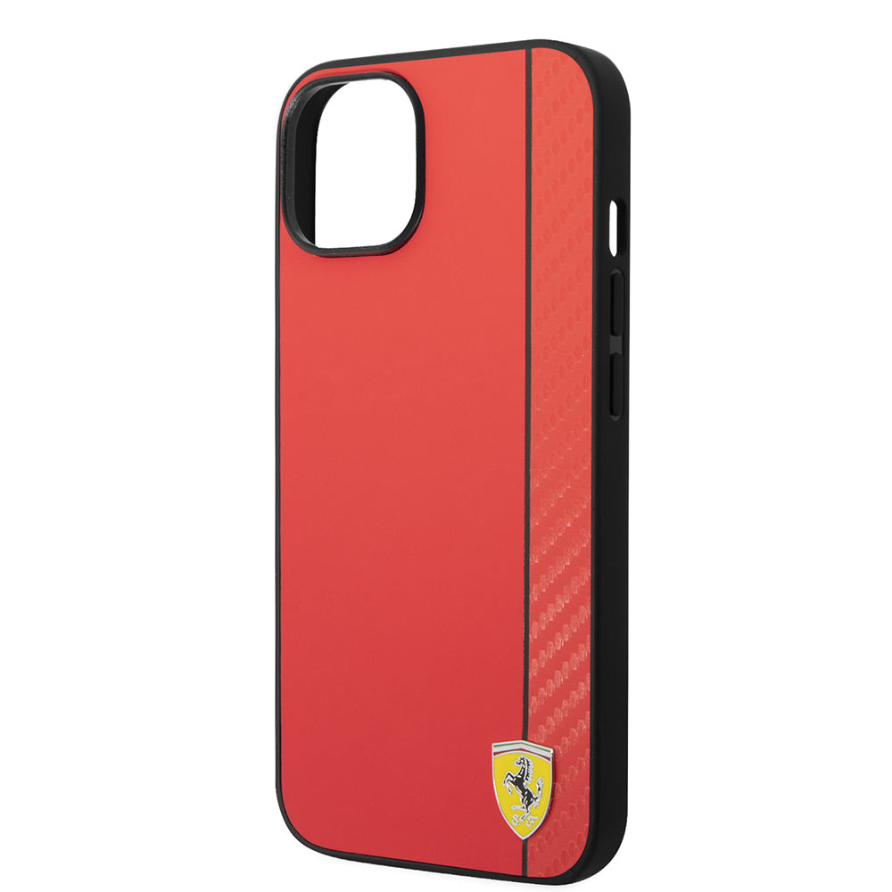 Apple iPhone 14 Kılıf Ferrari Orjinal Lisanslı M-safe Şarj Özellikli Pu Deri Ve Karbon Şeritli Dizayn Kapak Siyah
