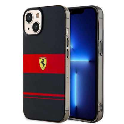 Apple iPhone 14 Kılıf Ferrari Orjinal Lisanslı M-safe Şarj Özellikli Yatay Çizgili Dizayn Kapak Siyah