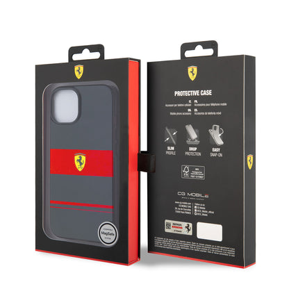 Apple iPhone 14 Kılıf Ferrari Orjinal Lisanslı M-safe Şarj Özellikli Yatay Çizgili Dizayn Kapak Siyah