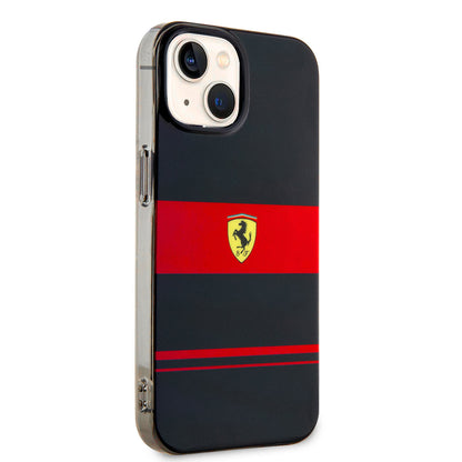 Apple iPhone 14 Kılıf Ferrari Orjinal Lisanslı M-safe Şarj Özellikli Yatay Çizgili Dizayn Kapak Siyah