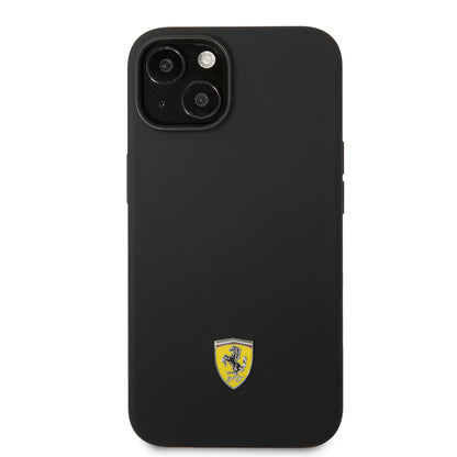 Apple iPhone 14 Kılıf Ferrari Orjinal Lisanslı Silikon Metal Logo Dizayn Kapak Siyah