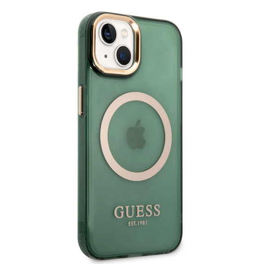 Apple iPhone 14 Case GUESS M-safe Charging Airbag Design Cover Green