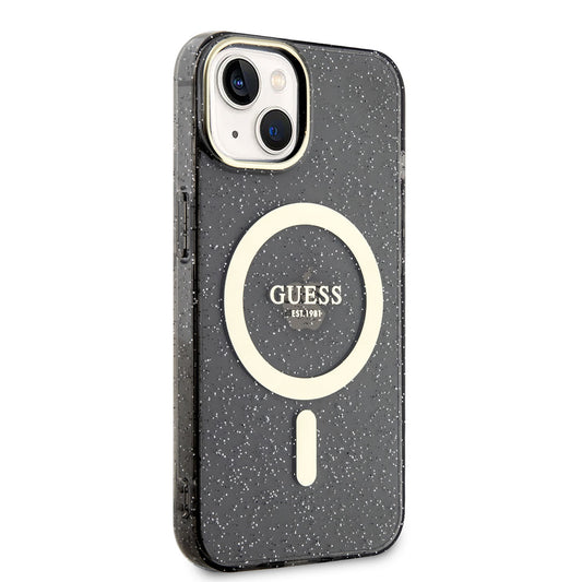 Apple iPhone 14 Case GUESS M-safe Charging Glitter Cover Black