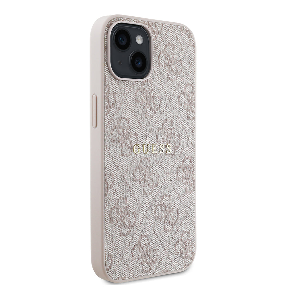 Apple iPhone 14 Case Guess Original Licensed M-safe Charging Feature 4G Pattern Text Logo Cover Pink