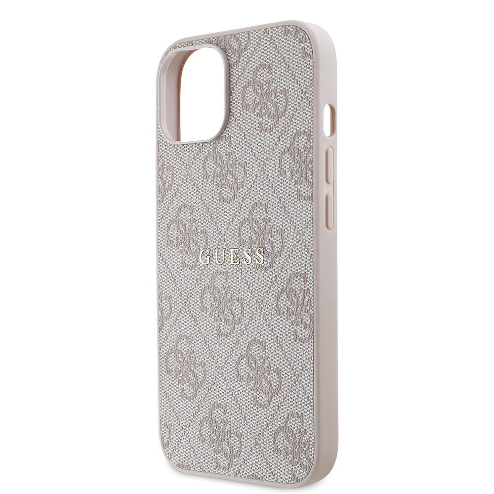 Apple iPhone 14 Case Guess Original Licensed M-safe Charging Feature 4G Pattern Text Logo Cover Pink