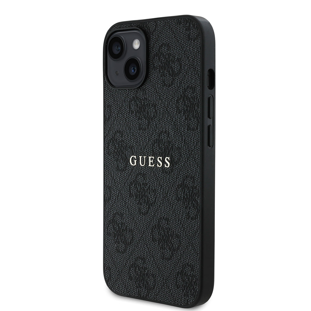 Apple iPhone 14 Case Guess Original Licensed M-safe Charging Feature 4G Pattern Text Logo Cover Black