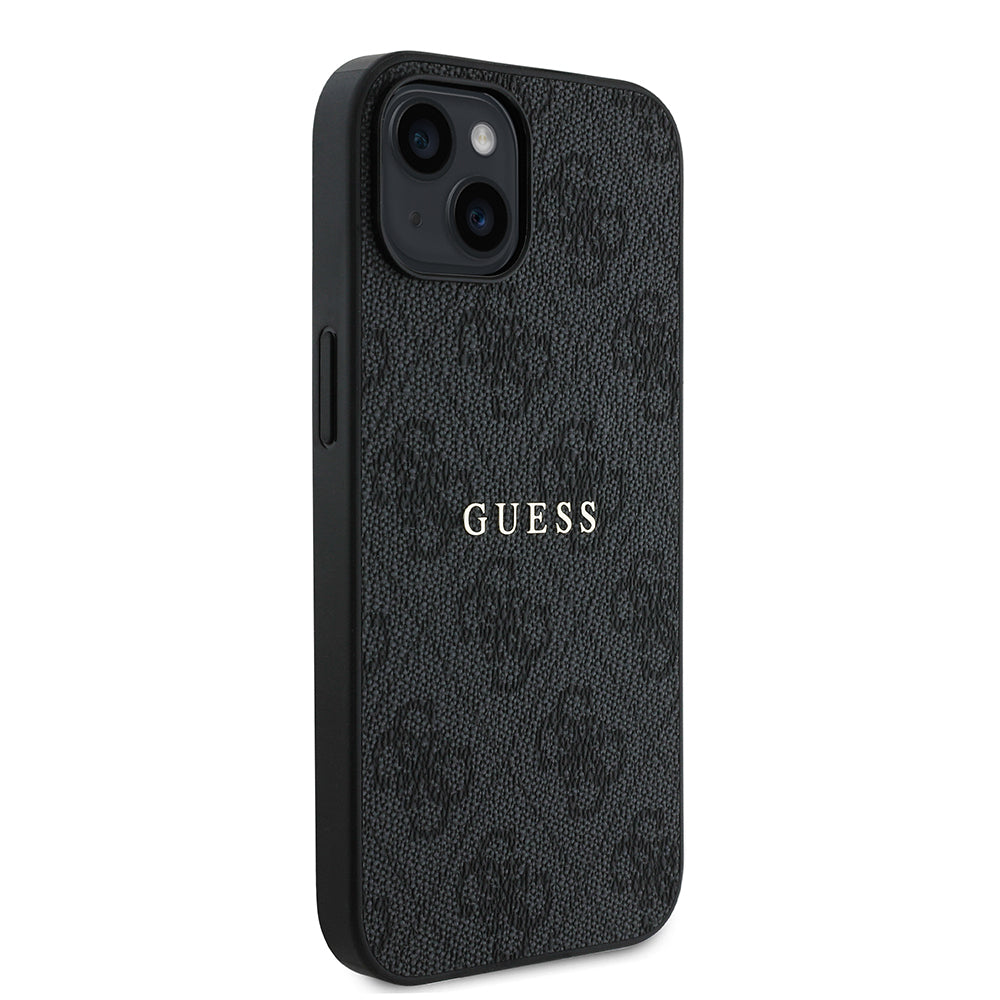 Apple iPhone 14 Case Guess Original Licensed M-safe Charging Feature 4G Pattern Text Logo Cover Black