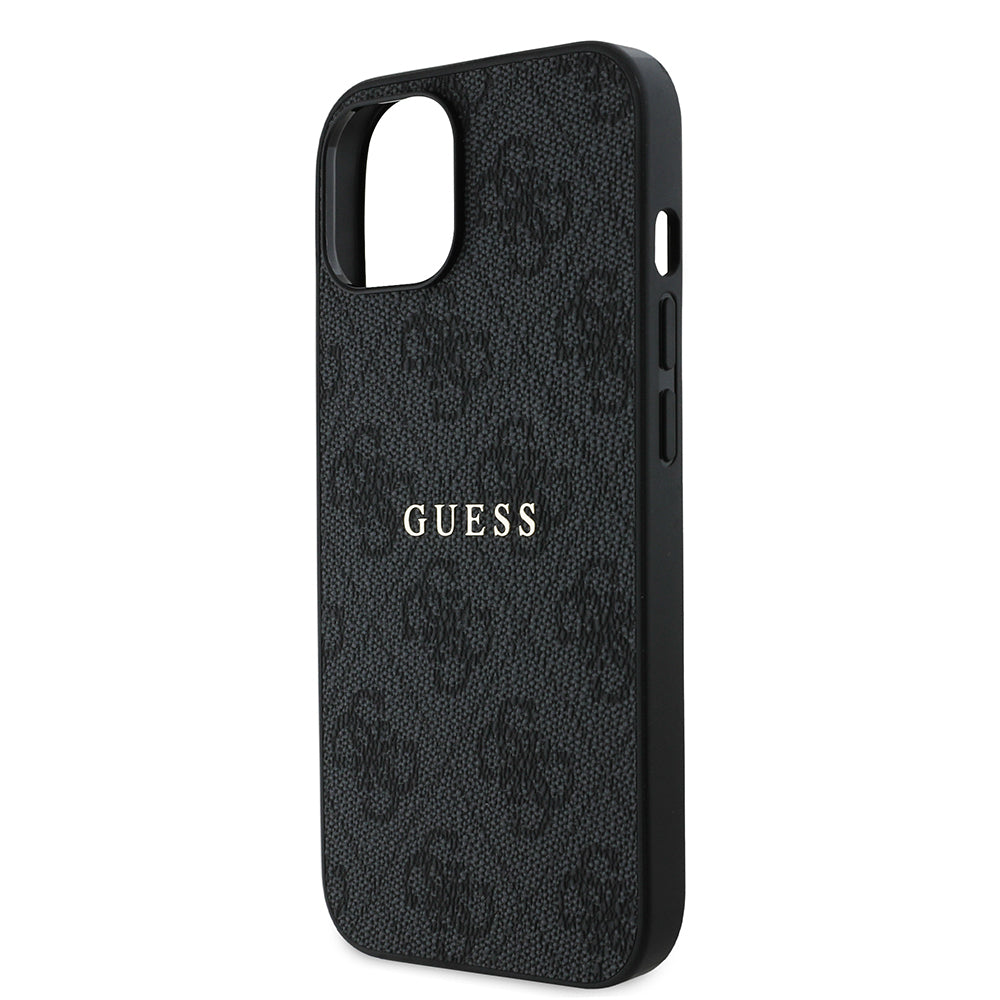 Apple iPhone 14 Case Guess Original Licensed M-safe Charging Feature 4G Pattern Text Logo Cover Black