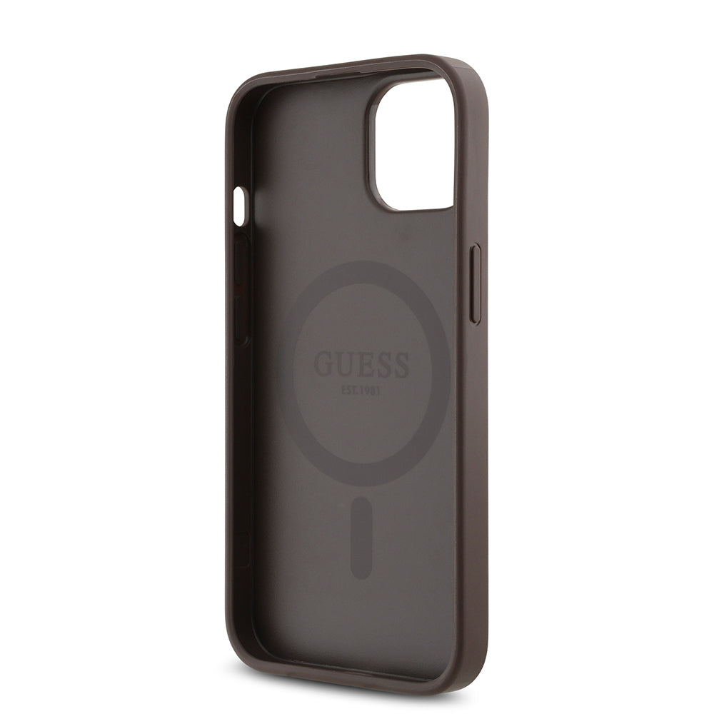 Apple iPhone 14 Case Guess Original Licensed M-safe Charging Feature Rose Printed 4G Patterned Text Logo Cover Black