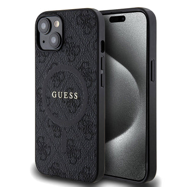 Apple iPhone 14 Case Guess Original Licensed M-safe Charging Feature PU Ring 4G Patterned Text Logo Cover Brown