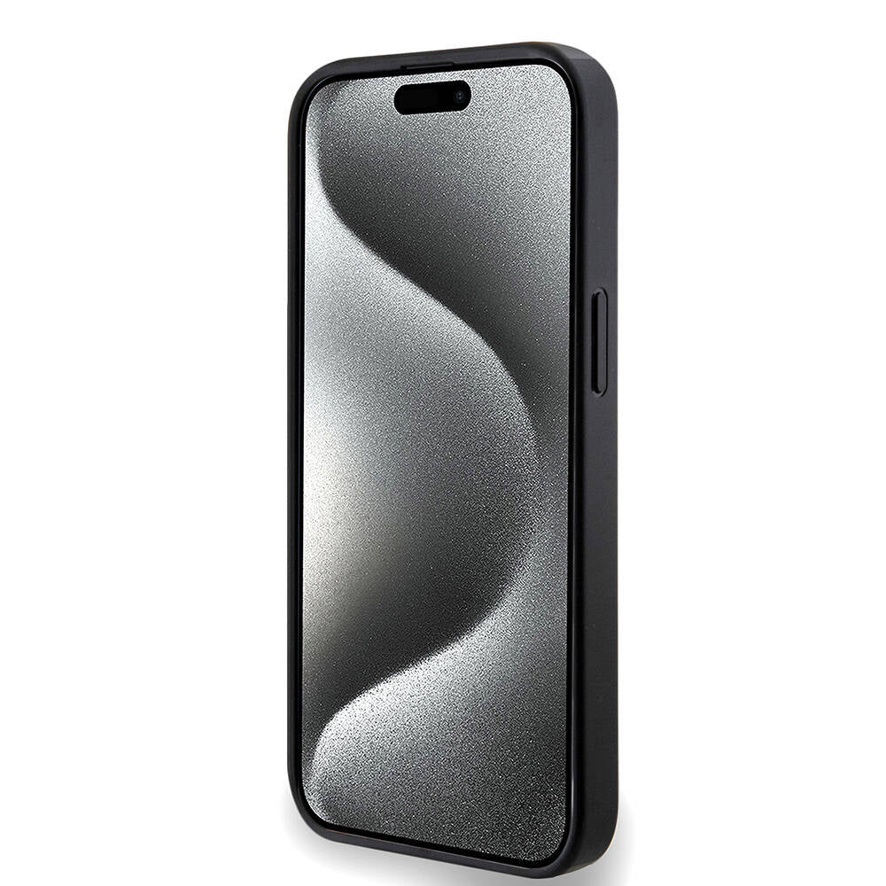 Apple iPhone 14 Case Guess Original Licensed M-safe Charging Feature PU Ring 4G Patterned Text Logo Cover Black