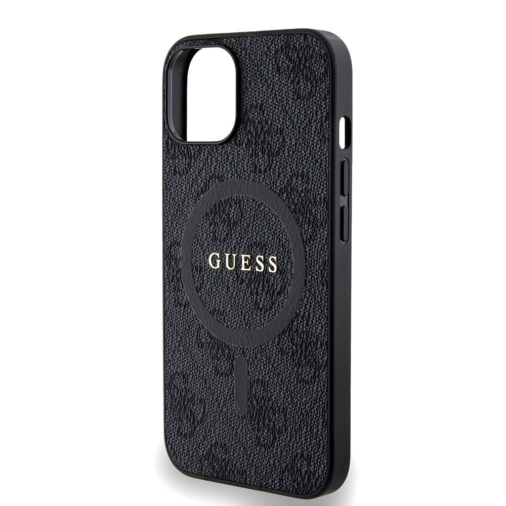 Apple iPhone 14 Case Guess Original Licensed M-safe Charging Feature PU Ring 4G Patterned Text Logo Cover Brown
