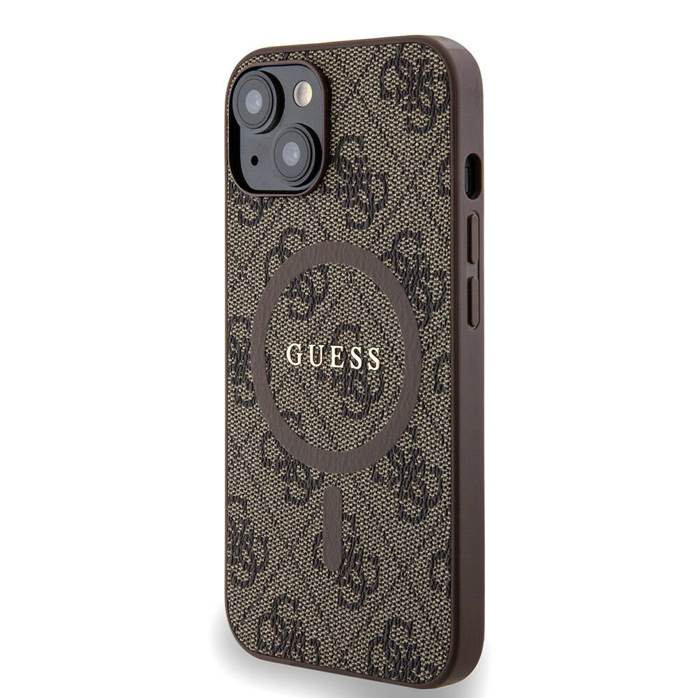 Apple iPhone 14 Case Guess Original Licensed M-safe Charging Feature PU Ring 4G Patterned Text Logo Cover Black