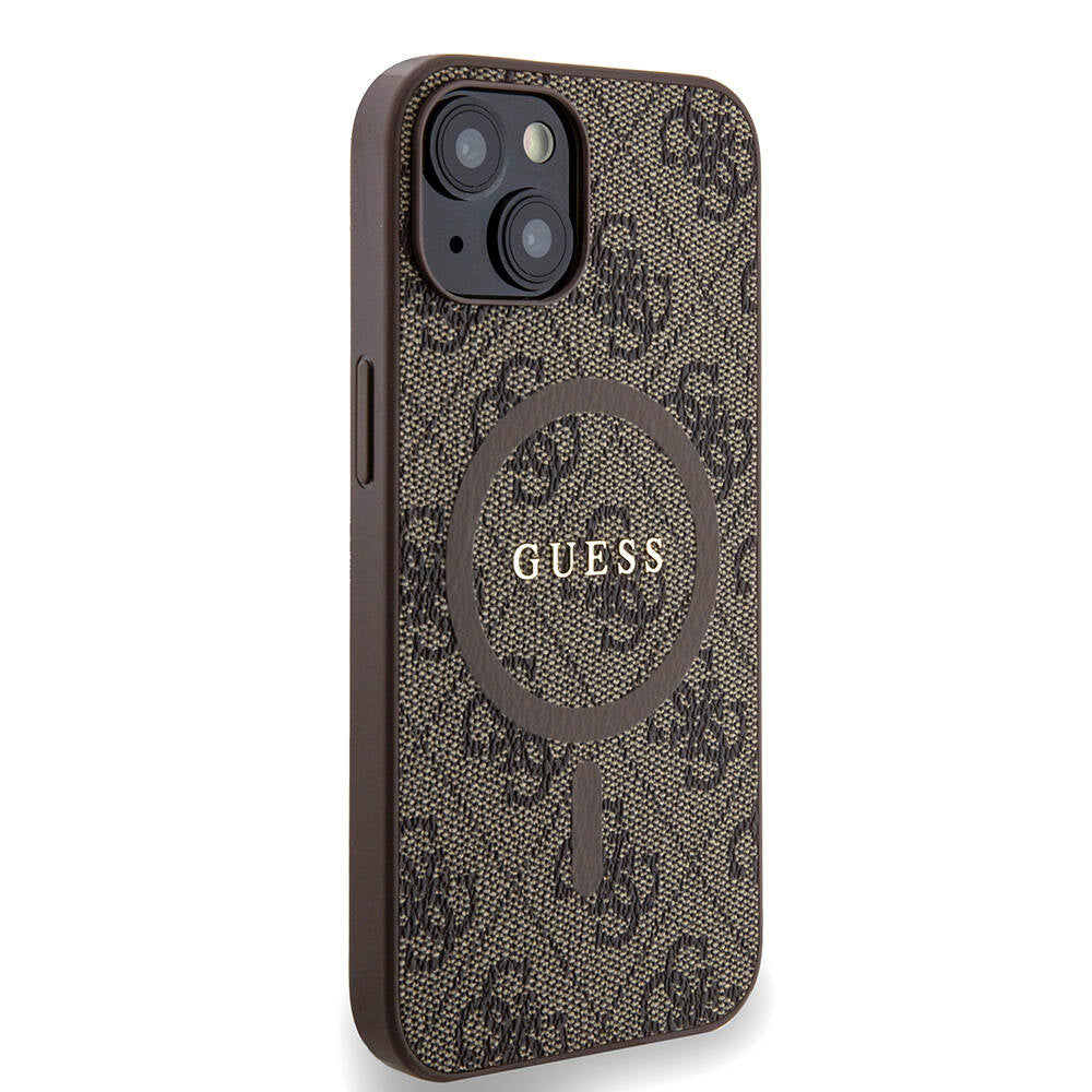 Apple iPhone 14 Case Guess Original Licensed M-safe Charging Feature PU Ring 4G Patterned Text Logo Cover Black
