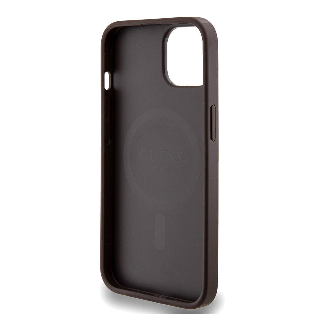 Apple iPhone 14 Case Guess Original Licensed M-safe Charging Feature PU Ring 4G Patterned Text Logo Cover Black