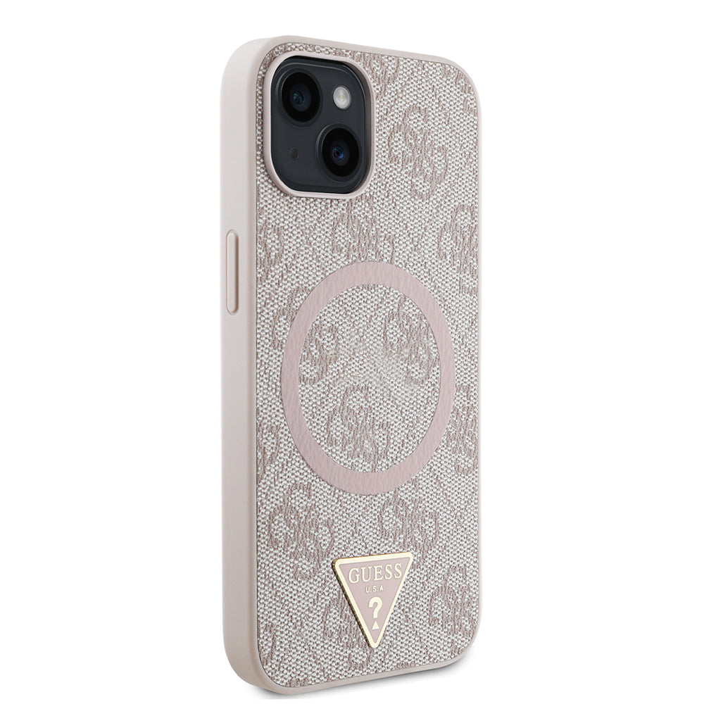 Apple iPhone 14 Case Guess Original Licensed M-safe Charging Feature PU Triangle Logo 4G Patterned Cover Black