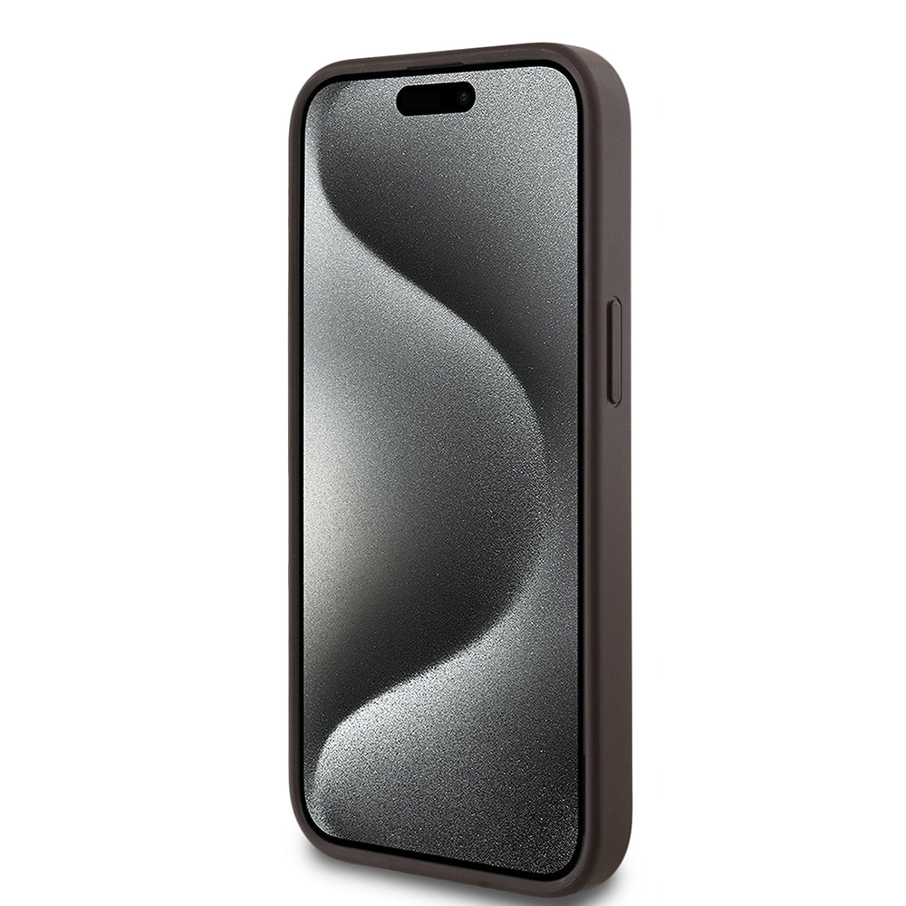 Apple iPhone 14 Case Guess Original Licensed M-safe Charging Feature Circle Classic Cover Brown with Text Logo