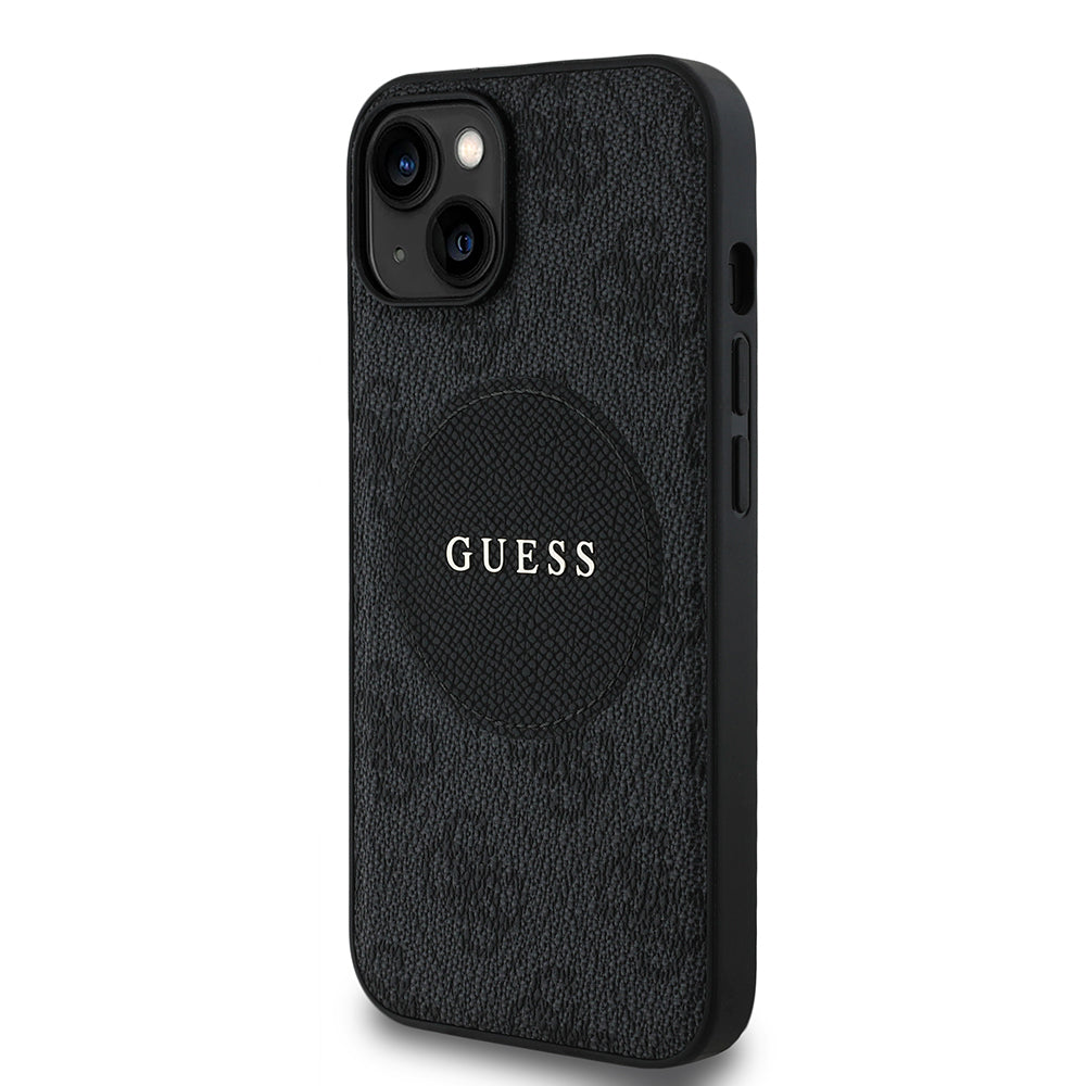 Apple iPhone 14 Case Guess Original Licensed M-safe Charging Feature Circle Classic Cover Brown with Text Logo