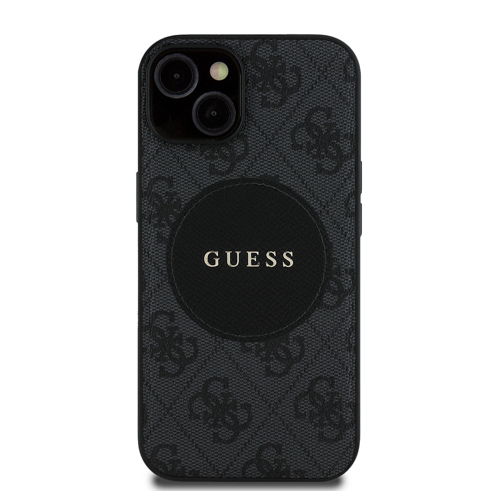 Apple iPhone 14 Case Guess Original Licensed M-safe Charging Feature Circle Classic Cover Brown with Text Logo