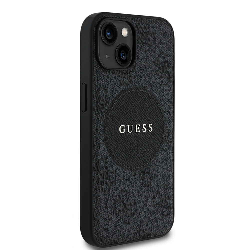 Apple iPhone 14 Case Guess Original Licensed M-safe Charging Feature Circle Classic Cover Brown with Text Logo
