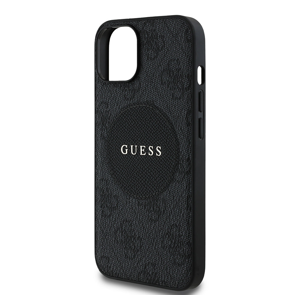 Apple iPhone 14 Case Guess Original Licensed M-safe Charging Feature Circle Classic Cover Brown with Text Logo