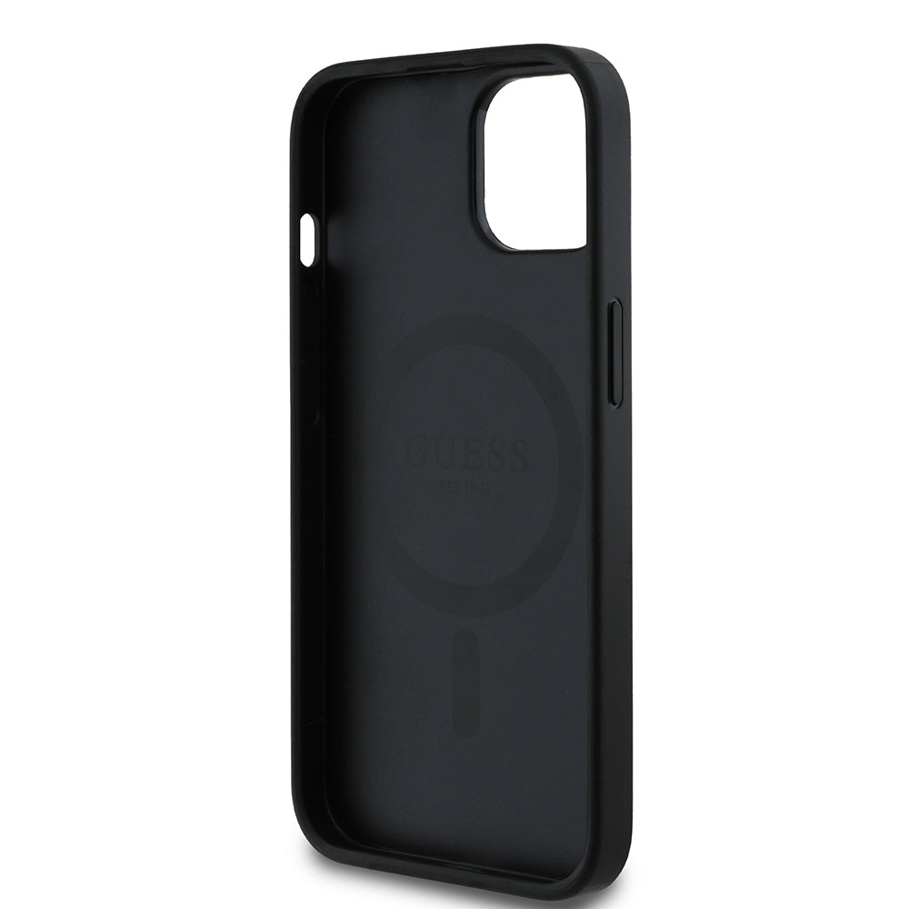 Apple iPhone 14 Case Guess Original Licensed M-safe Charging Feature Circle Classic Cover Brown with Text Logo