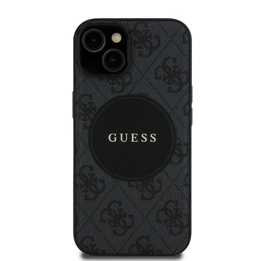 Apple iPhone 14 Case Guess Original Licensed M-safe Charging Feature Circle Classic Cover with Text Logo Black
