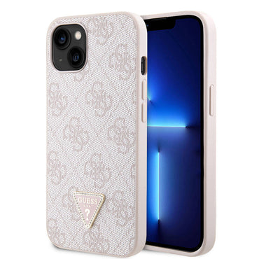Apple iPhone 14 Case Guess Original Licensed PU Leather Stone Triangle Logo 4G Patterned Cover Brown