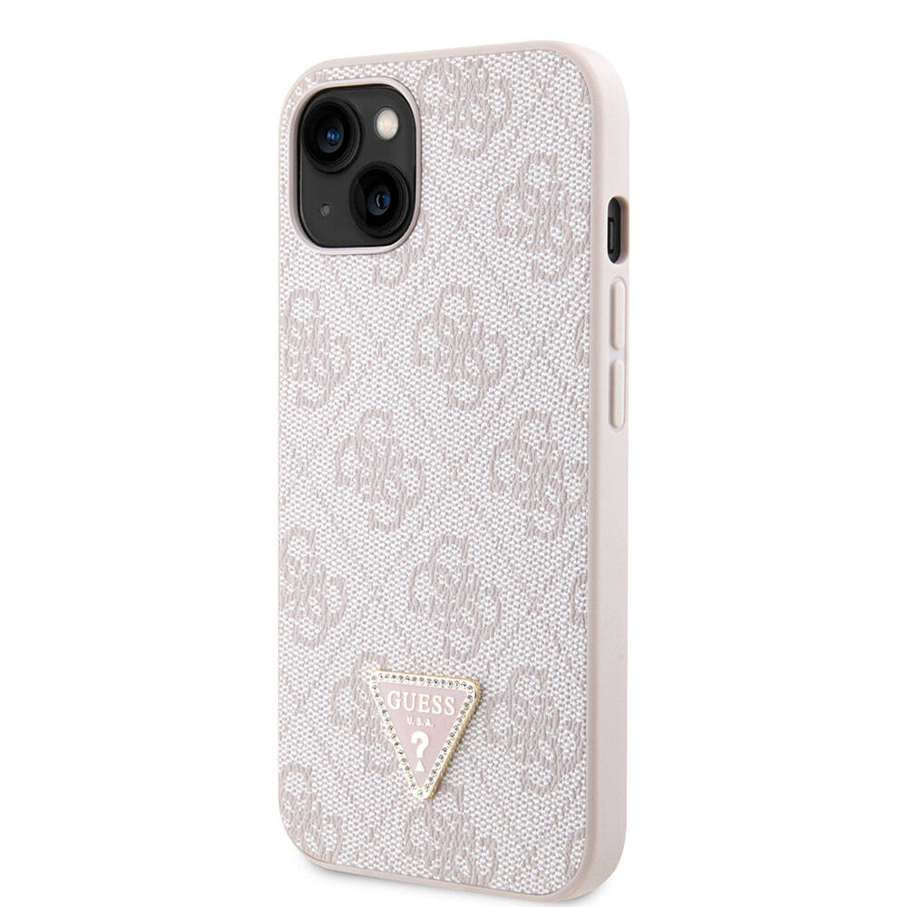 Apple iPhone 14 Case Guess Original Licensed PU Leather Stone Triangle Logo 4G Patterned Cover Brown