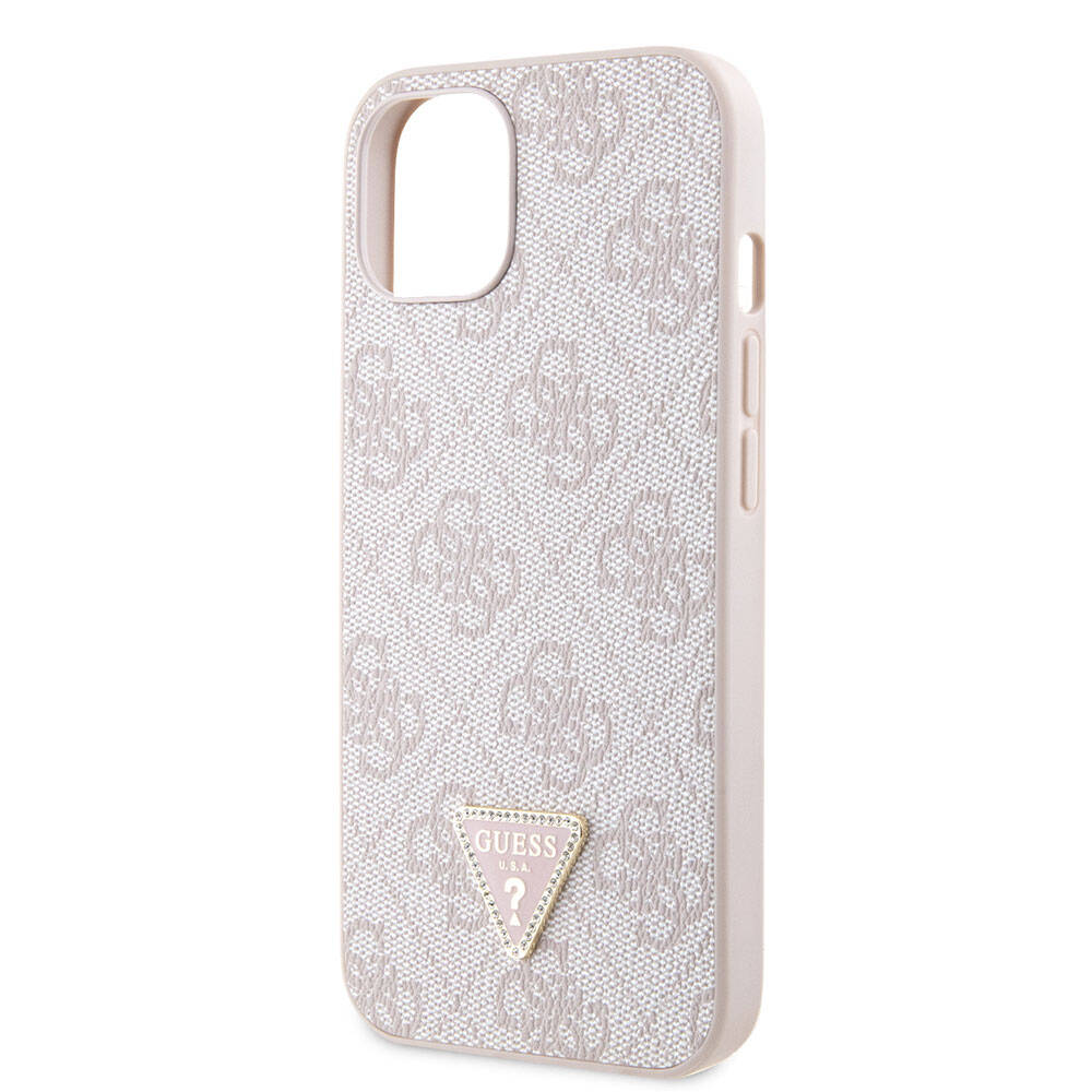 Apple iPhone 14 Case Guess Original Licensed PU Leather Stone Triangle Logo 4G Patterned Cover Brown